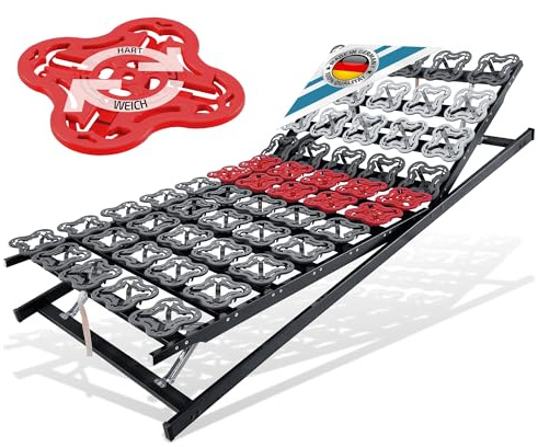 Matratzen Perfekt Tellerlattenrost 100x200cm 12,5cm Hoch Verstellbar | Fertig montiert 55 ergonomische Tellermodule Härtegrad-Regulierung 5-Zonen belastbar bis 200 kg