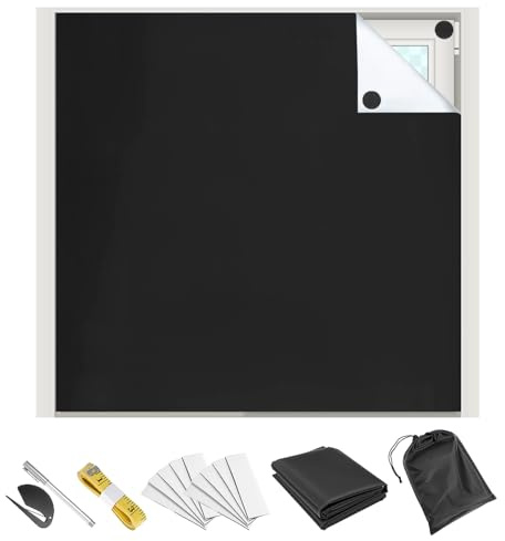 QWORK® 300x145cm Estor Opaco para Ventan, 420D Estores sin Taladrar, para Habitaciones, Oficinas, Coches