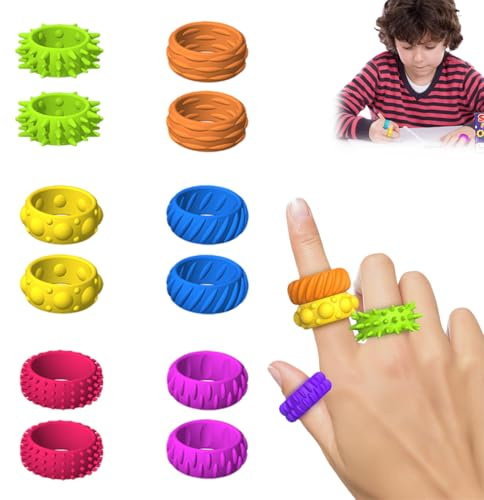 MLRUQRX 12 Pcs Fidegt Toys Anneaux Sensoriels Jouet De Décompression Jouet Anti Stress Pour Enfants Garçons Et Filles Soulage Le Stress Et L'Anxiété L'Autisme Et Le Tdah
