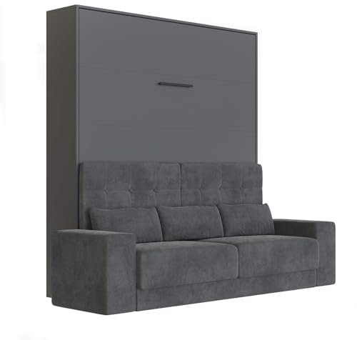 SMARTBett Schrankbett M1 140x200 Vertikal mit Sofa Anthrazit Anthrazit