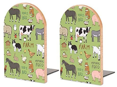 Soporte para estantería de libros de granja, gallo, vaca lechera, burro, cerdo, oveja, gato, perro y conejo verde, para la escuela, el hogar, la oficina, escritorios, biblioteca, libros, películas, DV