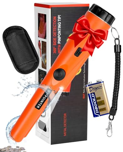 Détecteur de Métaux Pinpointer IP66 Etanche Detecteur Metaux avec éclairage LED/alarme/balayage à 360°/Pile 9 V Metal Detector pour adultes et enfants, idéal pour rechercher pièces, pièces d'or et vis