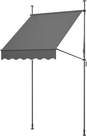 Thanaddo Klemmmarkise mit Handkurbel, 150cm Bereit, manuell höhenverstellbar Balkonmarkise ohne Bohren, UV Schutz Sonnenschutz wasserdicht für Outdoor, Terrasse, Balkon, Garten, Anthrazit