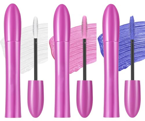 Färgglatt mascara set, 3 färger mascara vattentät, volym & curling mascara vit rosa blå, hållbar & volym mascara långa ögonfransar, ögonmakeup för halloween party bröllop