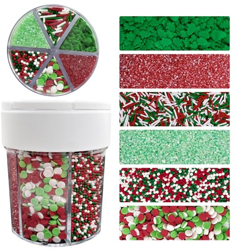 Lukinuo Weihnachten Sprinkles Grün Weihnachtsbaum Sprinkles Sanding Gugar Rot Grün Weiß Jimmies Mix Urlaub Kuchen Sprinkle Konfetti Quin Mix Crystral für Kuchen Backen Eis Kekse Cupcake Topper 6,7 Oz