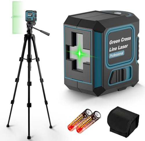 Kevsuvqin Kreuzlinienlaser mit Stativ, Laser Wasserwaage, 360 Grad Laser Level, IP54 Wasser/Helligkeit einstellbar/Linienlaser Selbstnivellierend, Für Baustellen/Inneneinrichtung (mit 2 AA Batteriem)