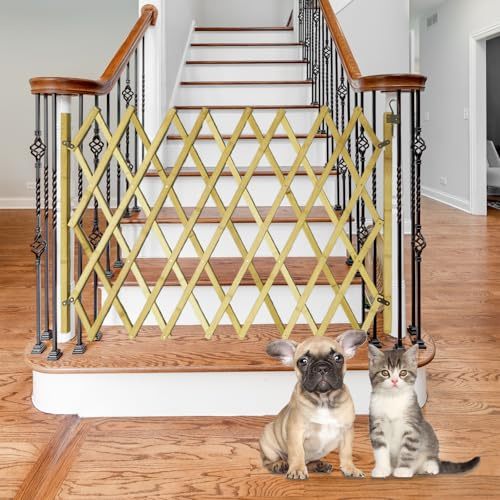 Expandable Wooden Dog Gate Indoor, Retractable Pet Fence Accordion Style, Freestanding Safety Barrier for Doorways, Patio, Garden – Fits Small to Large Dogs (Small)