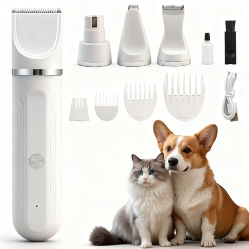 4 in 1 Hundeschermaschine & Schermaschine Katze Set | Tierhaarschneider mit Pfotentrimmer, Krallenschleifer, Hunderasierer | USB-C Wiederaufladbar Haustierpflege für Körper, Pfoten, Augen, Ohren