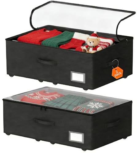 Under Bed Storage with Wheels, 2-Pack Under Bed Storage Containers, No Assemble Required 10 inches Height, Rolling underbed storage Drawers, Underbed Storage Bins for Shoes, Clothes, Blankets, Toys