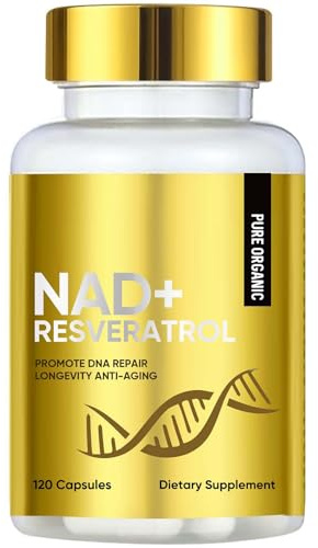 NAD+ 1500 mg & Resveratrolo, Anti-Invecchiamento, Energia e Sostegno Anti-Età ，120 Capsule Vegetariane