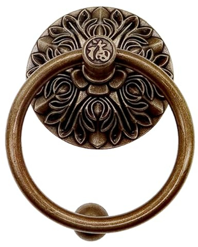 Manija de cobre puro de estilo antiguo chino, cerradura de puerta retro, gancho for puerta principal, anillo de latón con fijación de tornillo de un solo orificio. manejar(10 * 15cm)