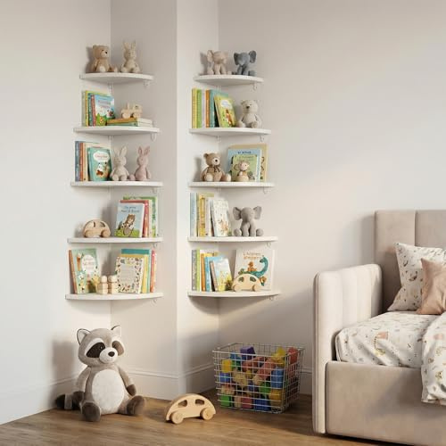 PURELLEL Eckregal Hängend für Wandnische – 2er Set Schwebregal Holz, nur für Ecken geeignet, Kinderzimmer Wohnzimmer Küche, 6 Größen (15-35cm)