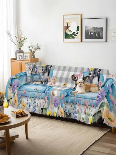 Animals Flowers Sofa Cover Blanket Couch Covers for Armchair Cushion,Couch Sofa Silpcover with Tassel,Weeping Spring Floral Elegant Checkered Living Room Throw Towel Blanket Covers XX-L 71x150