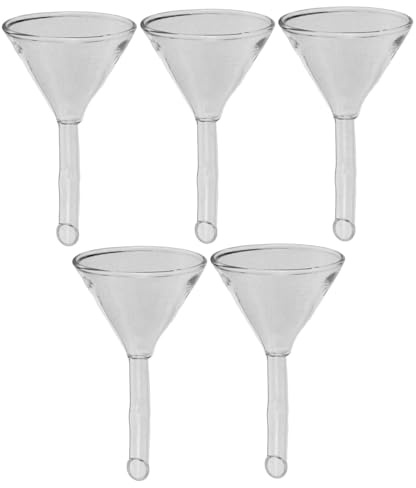 PRETYZOOM Embudo de Vidrio Transparente para Queroseno Cuello Curvo 40mm, Juego de 5 Unidades, Herramienta de Llenado de Aceite Precisa para Lámparas de Interior y Camping