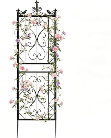 XCRFKGW Treillis Métallique pour Plantes Grimpeantes 195x50cm – Montage sans Outil, Résistant aux Intempéries, avec Motif d'oiseaux pour Roses, Lierre, Balcon et Jardin 1 Pièce (1)