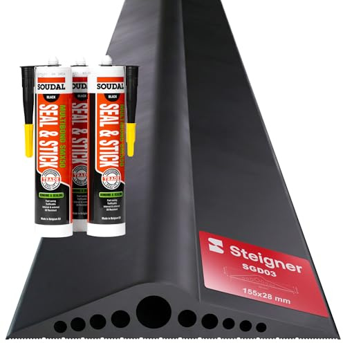 STEIGNER Garagentor Dichtung 6,5m aus EPDM 28mm x 155mm SGD03 - Garagentor Schwellendichtung Set mit 3x Montagekleber, Türdichtung für alle Torarten - Zugluftstopper, Kälteschutz
