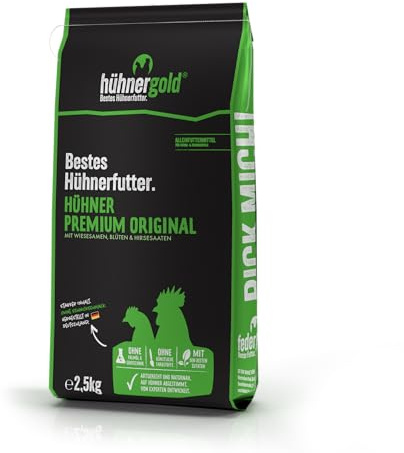 hühnergold® Hühner Premium Original 10 kg – Artgerechtes Alleinfutter für Hühner, Enten & Gänse – Mit Kräutern, Blüten, Gemüse, Mineralgrit & Superfoods – Natürlich, Ohne Gentechnik, Ohne Palmöl