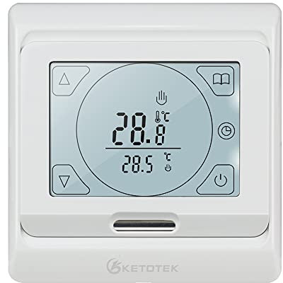 KETOTEK Thermostat Fussbodenheizung Elektrisch Programmierbar mit fühler 16A, Digitale Raumthermostat Fußbodenheizung Unterputz 230V LCD Touchscreen
