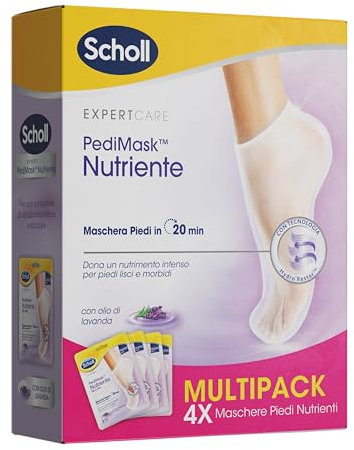 Scholl Nourishing Pedimask with Lavender Oil, Foot Mask with Moisturizing and Regenerating Action, 4 Pairs of Moisturizing Socks for Smooth and Soft Feet, Posing Time: 20 Minutes