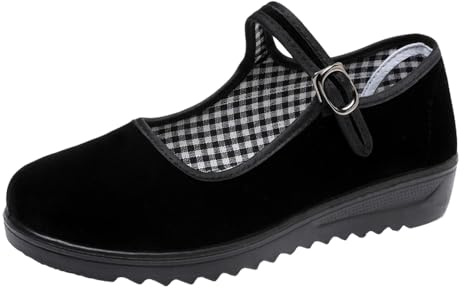missfiona Damen Mary Jane Schuhe China Flat Halbschuhe Old Peking Ballerinas Flach(41, Schwarz-Samt)