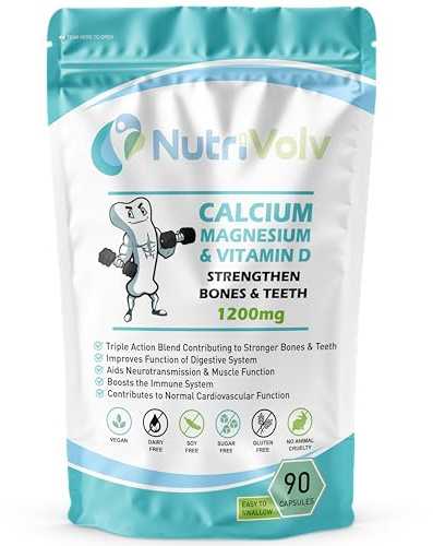 Calcium Magnesium & Vitamin D High Strength Vegan Capsules Strengthen Bones & Teeth & Joints Support | 90 Capsules