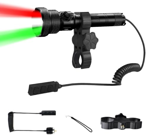 Brinyte T28 Linterna Led Zoom 3-En-1 Rojo Blanco Verde, Exterior | Regulador Continuo, Interruptor Giratorio, Largo Alcance, Linterna Táctica, Interruptor Remoto, Dos Soportes, Senderismo