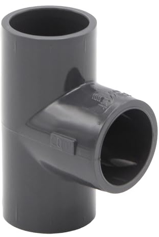 Baumaxxe PVC T-Stück 20mm - Klebemuffe Fitting - 16 Bar - bm079 | 1/2 Zoll PVC Fitting, 3x Klebemuffe und Anschlagfuge, zum Verkleben mit PVC Rohr 20mm, Pool Zubehör für Poolverohrung 20mm