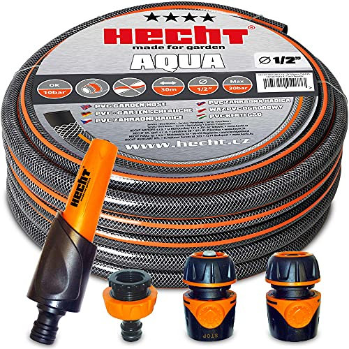 Hecht 30m premium Gartenschlauch Set 13mm (1/2 Zoll) mit Garten-brause – formstabil, trittfest & UV-Beständig, Gartenschlauch/Wasserschlauch aus hochwertigem Spiralgewebe, 30 bar Schlauch Berstdruck