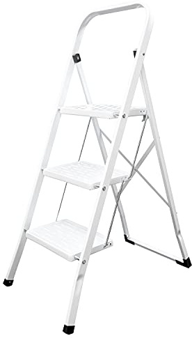 Escalera Domestica Acero 3 Peldaños, Escalerilla Blanca