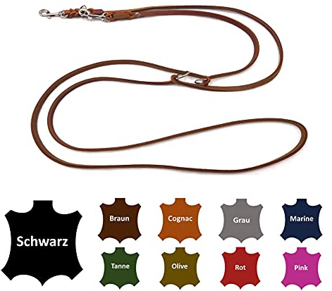 Hundeleine Fettleder kleine Hunde/große Hunde 2m / 2,40m / 2,80m / 3,50m / 5m Doppelleine verstellbar (2m X 8mm, Cognac)
