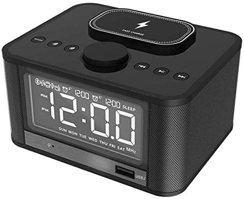 NCRD Digital Alarm Clock with Wireless Charging, Large LED Display, Bluetooth Speaker, Support Audio 2.1 Channel 5Wx2 FM Radio Bluetooth 4.2 Speaker TF/USB/AUX/LCD Electronic Alarm Clock