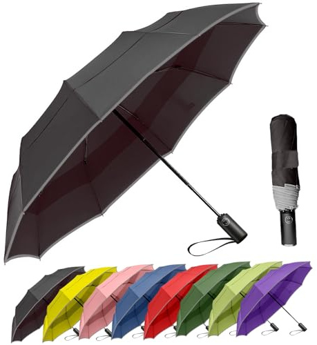 MRTLLOA 42/49 Inch Large Windproof Travel Umbrella, Double Canopy Vented Waterproof Compact Folding Golf Umbrellas for Rain(49 Inch, Black)