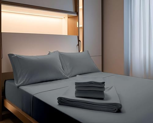 Murphy Bed Sheets - 4 Pcs Sheet Set For Murphy/Wall Bed - Twin, Stone Grey, 1800 Microfiber, Deep Pocket, Premium Quality