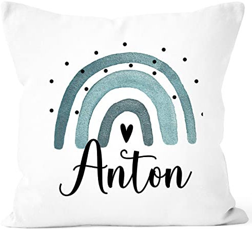 SpecialMe® Kissen-Bezug mit Name Bedruckt Motiv Regenbogen Baumwolle personalisierte Geschenke für Kinder Dekokissen Jungs weiß 40cm x 40cm