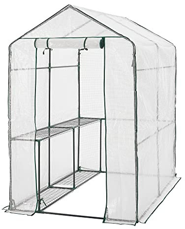 Serre de Jardin Protection Intempéries Porte Zippée Étagères Intégrées pour Fleurs Légumes Herbes Acier Polyéthylène 120 x 186 x 190 cm Blanc Transparent