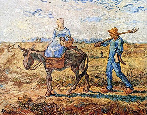 Feeling at home LEINWANDDRUCK im SCHATTENFUGENRAHMEN Morgen bäuerliches Paar zur Arbeit Van Gogh Vincent - Tiere horizontal Kunstbilder im Holzrahmen cm_63_X_81