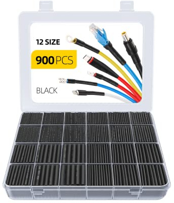 Eventronic Schrumpfschlauch Set 900 STK, 12 Größen, 1-12,7 mm, 45mm Schwarz | Schrumpfschläuche, IP56 Wasserschutz, schwarz, 45 mm lang, 12 Größen von 1-12,7 mm, für Kabelschutz, Reparatur und Isolation