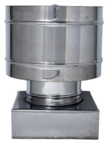 Comignolo Terminale Circolare 4 Venti Per Canna Fumaria Su Base Quadrata In Acciaio Inox per camino, stufa o caldaia (37 X 37 CM, Ø 250 mm)