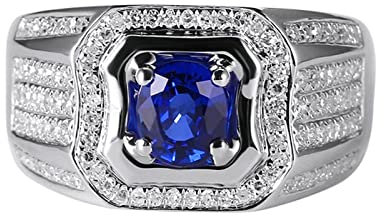 Beydodo Trauring Herren Weißgold 750, Hochzeit Ring mit 1.23ct Saphir Siegelring, Ehering mit Diamant Nickelfrei Gr.58 (18.5)