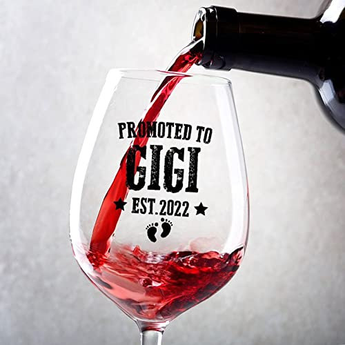 Rimego Lot de 2 verres à vin rouge ou blanc avec inscription « Promoted to Gigi », verres à vin rouge ou blanc pour fêtes, rendez-vous, nuits, verres à pied classiques durables