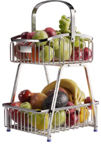 JUNYFFF Corbeille A Fruits 2 Etages - Grande Panier A Fruits A Etages en Acier Inoxydable Décoration Plan De Travail - Coupe De Fruit Design – Corbeille Table Fruits Et Legumes Fraîcheur,Noir