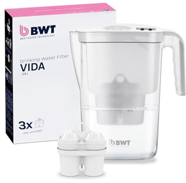 BWT Filtro de agua Vida 2,6 l, con 3 cartuchos de filtro Soft Filtered Water Extra, filtra cal, cloro, plomo y cobre