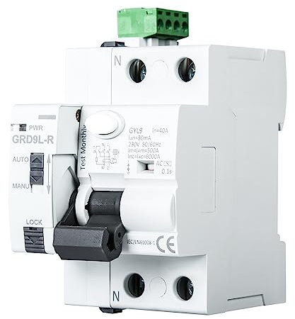 Jadeshay Diferencial Auto Rearmable 40A 30mA Interruptor Diferencial Rearme Automatico RCCB Disyuntor Reconexión Automática Diferencial Rearmable Interruptor Protección contra Fugas con Indicador LED