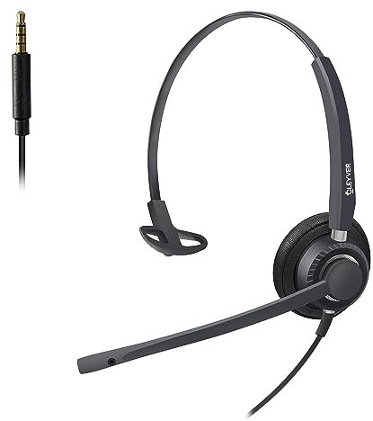 Cleyver Flex Jack Mono, Micro Casque Filaire Jack 3,5 mm Mono, Ultra Leger, Micro antibruit, Softphone,PC,Mac,Smartphone,Tablette, Noir