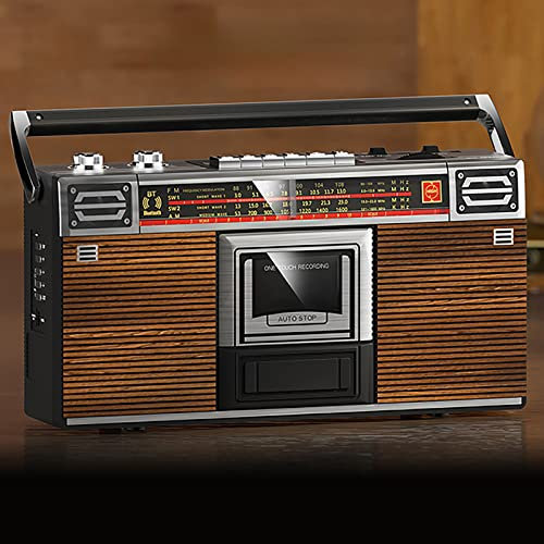 KhUKhu Reproductor de Cinta Retro, Radio y grabadora de Cassette, función de transcripción Compatible, Tarjeta SD/USB, reproducción Bluetooth, Estilo Vintage de los años 80