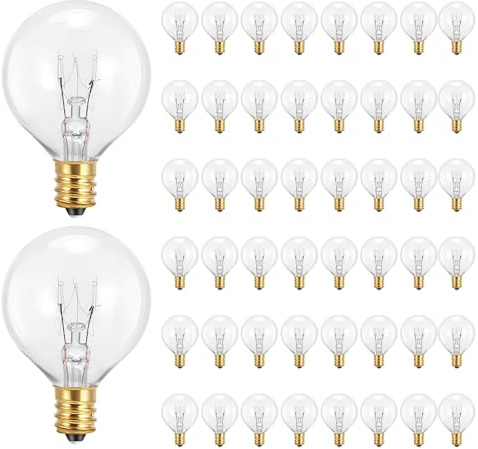 G40 Replacement Globe Bulbs 0,6 Watt E12 Base Incandescent Light Bulbs | E12 Base Socket Holder IP44 Water Resistance Warm White for String Light Home Party Decoration Wedding Function(50pcs)