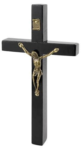 UPIQNG Wandkreuz aus Holz, Jesus Christus, hängendes Kruzifix, Wandmontage, Kreuz mit Metall, Jesus, religiöse Dekoration, Handwerk für Meditation, Geschenk, Weihnachten, Schwarz, 15,2 cm