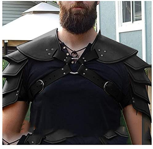 Herren Steampunk Schulterpanzer, Gothic Retro Brustpanzer Lederrüstung, Mittelalterlicher Ritter LARP Cosplay Party Kostüm Kleidung, Mittelalterlicher Stil (Schwarz)