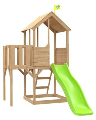 TP Toys - Treehouse Wooden Play Tower, With Panel Kit, Balcony & Wavy Slide. Two-storey Wooden Playhouse, Lookout Deck, Made From FSC Certified Wood - Age 3 Years+