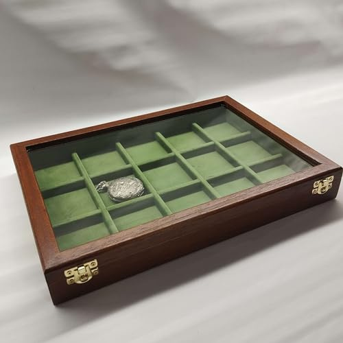 Coins&More Elegantes handgefertigtes Etui aus Holz und Samt für 15 antike Taschenuhren